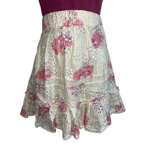 Walter Baker Floral Eyelet Mini Skirt Cream Pink Pull On NWT Size M